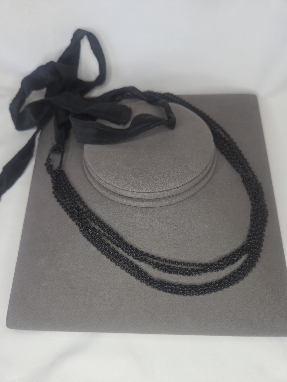 Dominique Cohen Black Multi-Strand Chain And Ribbon Necklace